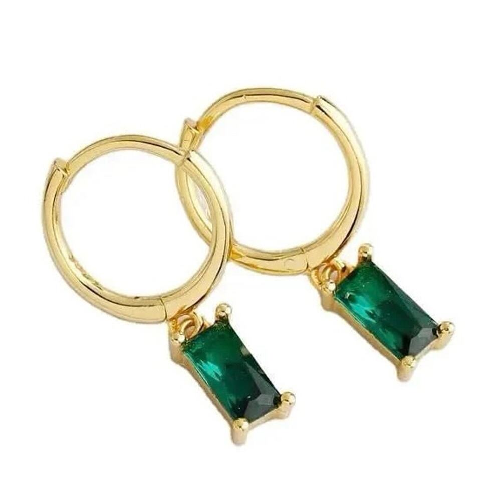 MALIBU Sunday Emerald Huggie Earrings 18K Gold Plated Dainty Hoops Non Tarnish